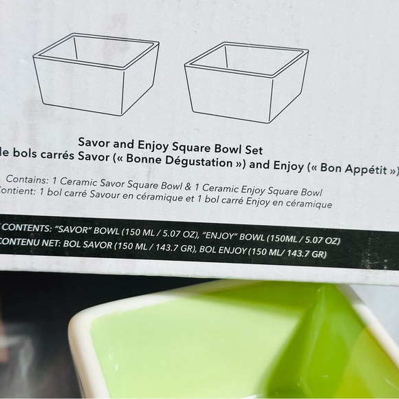 Rae Dunn Artisan Savor and Enjoy Square Ceramic Dipping Bowl Set of 2 - Picture 8 of 12